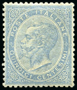 Stamp of Italy 1863 15c Light blue, De La Rue printing, never hin