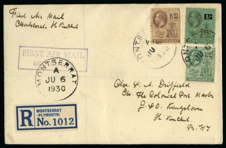 Stamp of Montserrat 1930 (Jun 30) First Air Mail to St. Kitts, cover r
