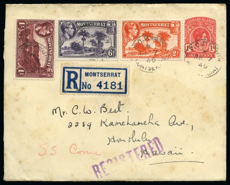 Stamp of Montserrat 1946 (Mar 7) Leeward Islands KGVI 1d red postal st