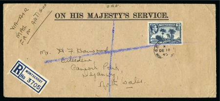 Stamp of Montserrat 1945 (Dec 18) OHMS envelope sent by registered air