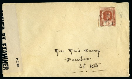 Stamp of Montserrat 1944 (Mar 27) Envelope to St. Kitts with Leeward I