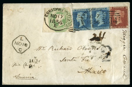 Stamp of Great Britain » 1847-54 Embossed 1856 (Nov 17) Envelope from Ireland to Mexico with