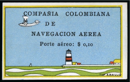 Stamp of Colombia 1920 COMPAÑIA COLOMBIANA DE NAVEGACION AEREA 10c y