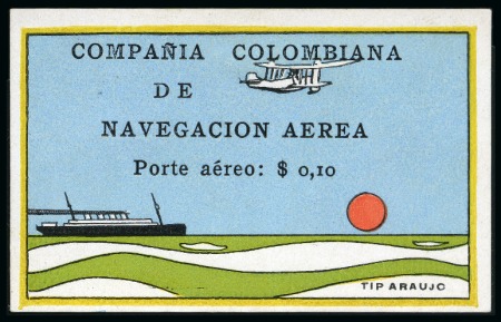 Stamp of Colombia 1920 COMPAÑIA COLOMBIANA DE NAVEGACION AEREA 10c y