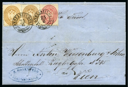 Stamp of Palestine and Holy Land » Palestine Austrian Levant Offices CONSTANTINOPLE: 1865 Folded disinfected letter fra
