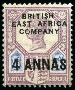 Stamp of Kenya, Uganda and Tanganyika » British East Africa 1890 1/2a on 1d, 1a on 2d and 4a on 5d complete se