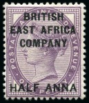 Stamp of Kenya, Uganda and Tanganyika » British East Africa 1890 1/2a on 1d, 1a on 2d and 4a on 5d complete se
