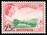Stamp of Swaziland 1961 25c on 2s6d Type II, mint lh, plus 50c on 5s 