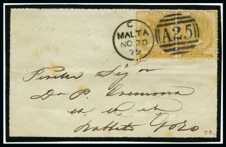 Stamp of Malta 1879 (Nov 20) Mourning front to Rabbato, Gozo, wit