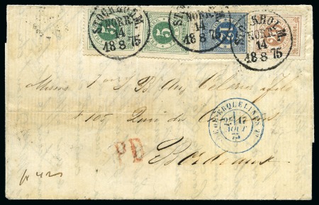Stamp of Sweden » 1872-78 Ring Types 20ö Brownish red, 12ö dark blue and two 5ö dark-gr