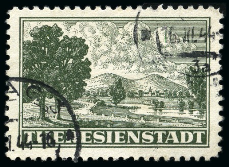 Stamp of Germany » Bohemia and Moravia » Theresienstadt 1943 Green, used with part cancel "PRAG 3 16.3.44"