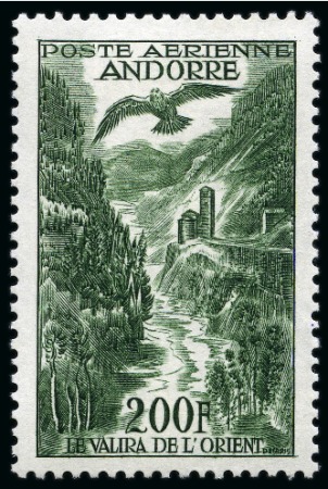 Stamp of Colonies françaises » Andorre (Poste française) 1955 200F Poste Aérienne, ERREUR DE COULEUR en ver