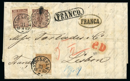Stamp of Sweden » 1858-72 Coat of Arms Issue 30ö Dark-brown and Lion 3ö brown tied by STOCKHOLM