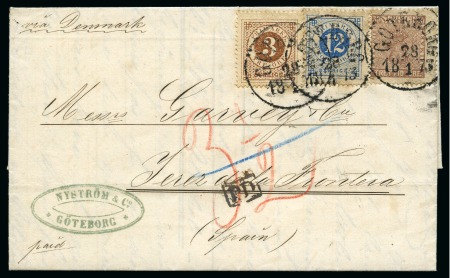 Stamp of Sweden » 1858-72 Coat of Arms Issue 30ö Chocolate brown together with Ring-type 12ö bl
