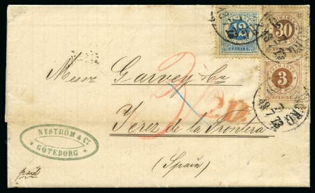 Stamp of Sweden » 1872-78 Ring Types 30ö Reddish brown, 12ö greenish blue and  3ö orang