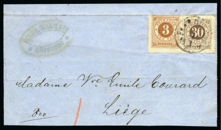 Stamp of Sweden » 1872-78 Ring Types 30ö Brown and 3ö orange-brown, perf. 14, tied by P