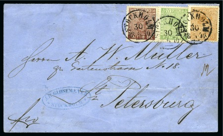 Stamp of Sweden » 1858-72 Coat of Arms Issue 30ö Dark Brown and 5ö bluish green together with L