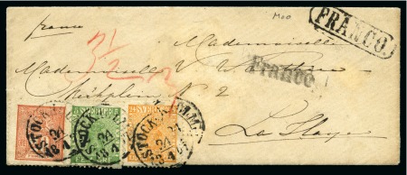 Stamp of Sweden » 1858-72 Coat of Arms Issue 24ö Orange, 5ö green and Lion type 20ö red tied by