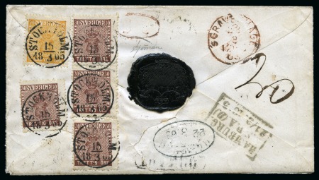 Stamp of Sweden » 1858-72 Coat of Arms Issue 30ö Dark Brown, pair and two singles plus 24ö oran