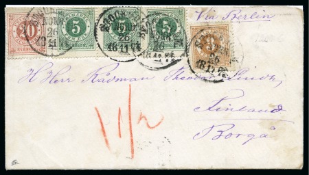Stamp of Sweden » 1872-78 Ring Types 20ö Dull red, perf. 14, three 5ö dark green and 3ö