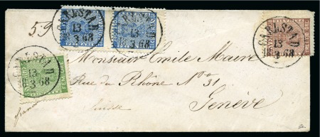 Stamp of Sweden » 1858-72 Coat of Arms Issue 30ö Brown, two 12ö blue and 5ö green tied by CARLS