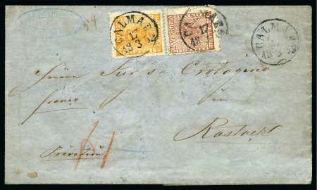 Stamp of Sweden » 1858-72 Coat of Arms Issue 30ö Red-brown and 24ö orange tied by CALMAR 17/3 1