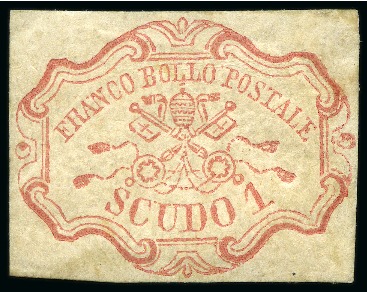 Stamp of Italian States » Papal States 1852 1s rose-carmine, with large part original gum