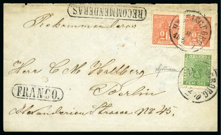 Stamp of Sweden » 1862-66 Lion Types 20ö Brick-red and Coat-of-Arms 5ö bluish green, ti