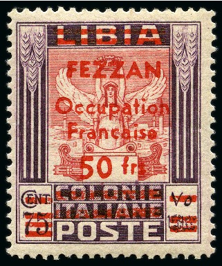 Stamp of Colonies françaises » Fezzan 1943 50F sur 75c violet et rouge, neuf sans ch., T