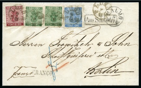 Stamp of Sweden » 1858-72 Coat of Arms Issue 50ö Violet-carmine, 12ö blue and two 5ö dark green