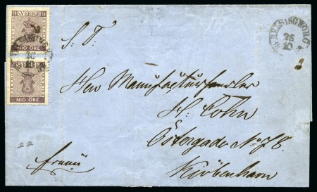 Stamp of Sweden » 1858-72 Coat of Arms Issue 9ö Red-violet, two singles in strong deep shade ti