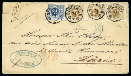 Stamp of Sweden » 1872-78 Ring Types 24ö Dull orange (3) and 12ö blue, perf. 14, tied b