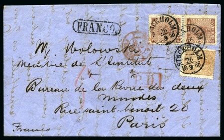 Stamp of Sweden » 1858-72 Coat of Arms Issue 30ö Dark red-brown (2) and Lion type 3ö brown, typ