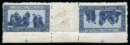 Stamp of Italy 1926 San Francisco 1L25 Blue in TETE BECHE gutter