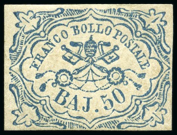 Stamp of Rarities of the World ITALIAN STATES - PAPAL STATES
1852 50 baj Blue,