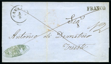 Stamp of Greece » Austrian Levant Post Offices CAVALLA: 1858 Folded stampless cover to Trieste, b