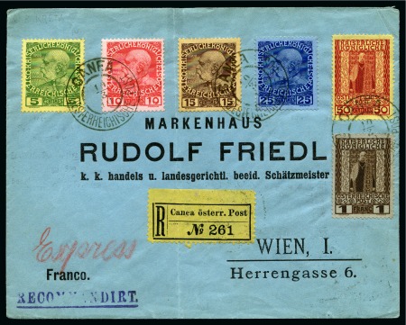 Stamp of Greece » Austrian Levant Post Offices CANEA: 1910 Registered envelope addressed to Fried