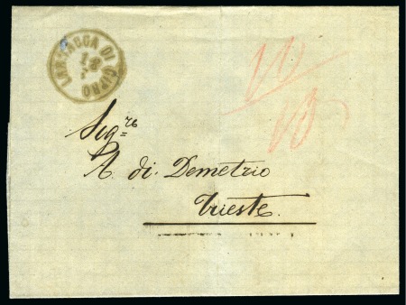 Stamp of Palestine and Holy Land » Palestine Austrian Levant Offices LARNACCA: 1865 Folded stampless cover to Trieste, 