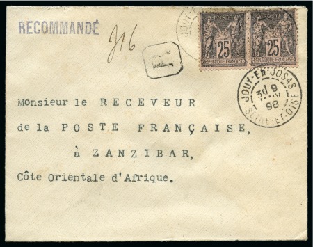 Stamp of France ZANZIBAR 1898 Deux lettres avec Sage : paire de 25