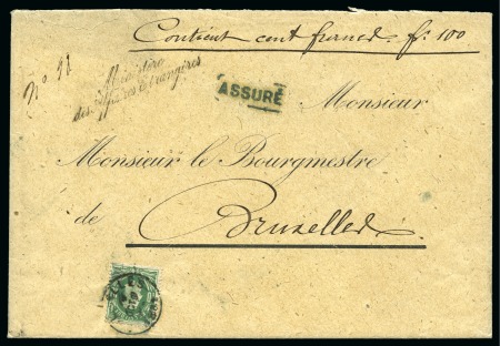 Stamp of Belgium » Belgique. 1869-83 Nouveaux types et nouvelles valeurs (COB 26-37) 10c vert sur lettre expédiée par le "Ministère des