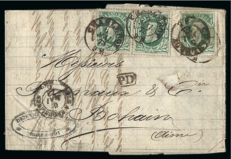 Stamp of Belgium » Belgique. 1869-83 Nouveaux types et nouvelles valeurs (COB 26-37) 10c vert sur lettre de Charleroi pour la France d'