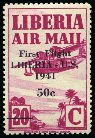 Stamp of Liberia 1941-42 "First Flight LIBERIA - U.S. 1941 50c" opt