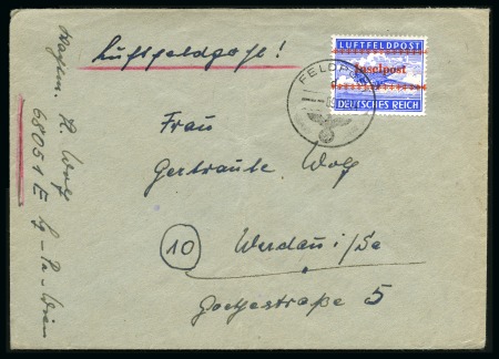 Stamp of Germany » Fieldpost WW II » Fieldpost WW II - Wehrmacht 1944 Crete Inselpost blue with red overprint, tied