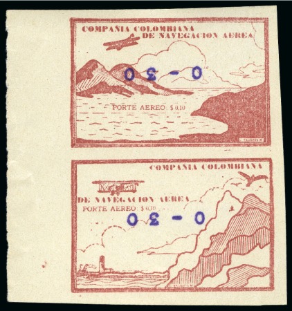 Stamp of Colombia 1920 COMPAÑIA COLOMBIANA DE NAVEGACION AEREA Compl