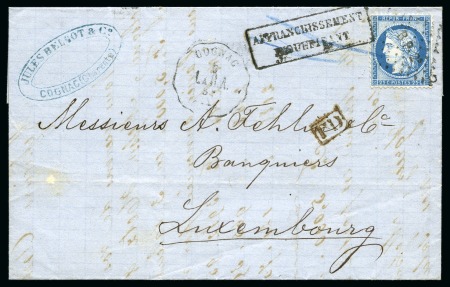 Stamp of France 1875 Lettre de Cognac pour Luxembourg avec Yv. 60