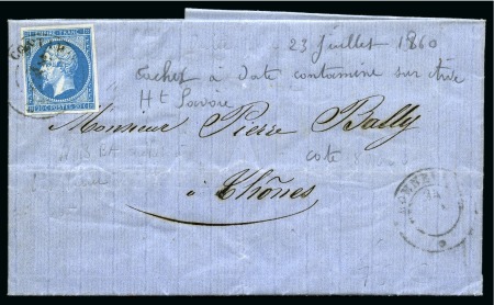 Stamp of Auction catalogues CONTAMINES Càd sarde Annecy 23.07.1860 sur 20c Emp