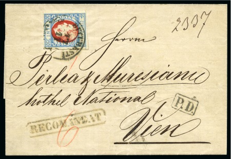 Stamp of Romania 1869 Prince Carol Issue: 50b blue and red, tied by