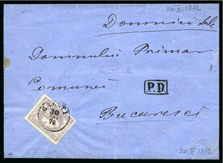 Stamp of Romania 1868-70 Prince Carol Issue: 3b grey violet, good e