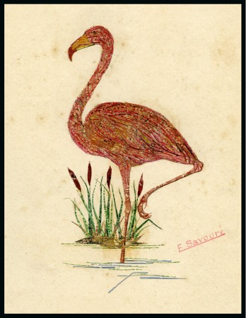 Stamp of Large Lots and Collections 1900s, 21 hand-made portraits or Birds scenes made