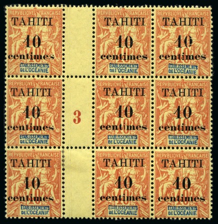 Stamp of Colonies françaises » Tahiti 1903 Bloc de 9 exemplaires avec 8 au type I et un